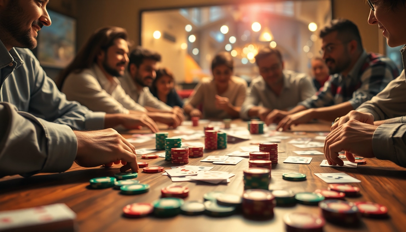 Players enjoying the thrilling rummy wealth game with colorful cards and chips on the table.