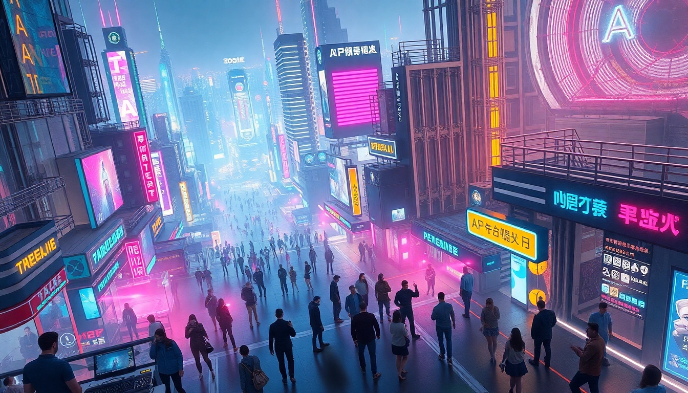 Visualize Agentic AI in action through a vibrant urban scene showcasing advanced technology interactions.