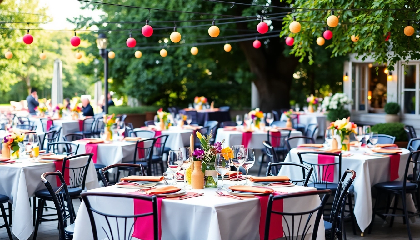 Enjoy delicious cuisine with Partyservice Berlin, featuring beautifully arranged tables for an unforgettable event.