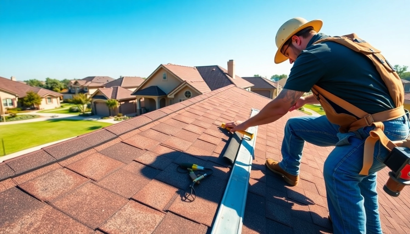 Install professionals for asphalt shingle roofing Texas showcasing skilled roofs in a residential neighborhood.