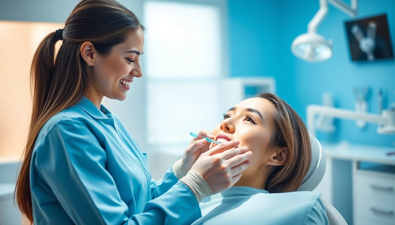 Hygiene practices in a dental setting, showing a professional hygienist and patient interaction.