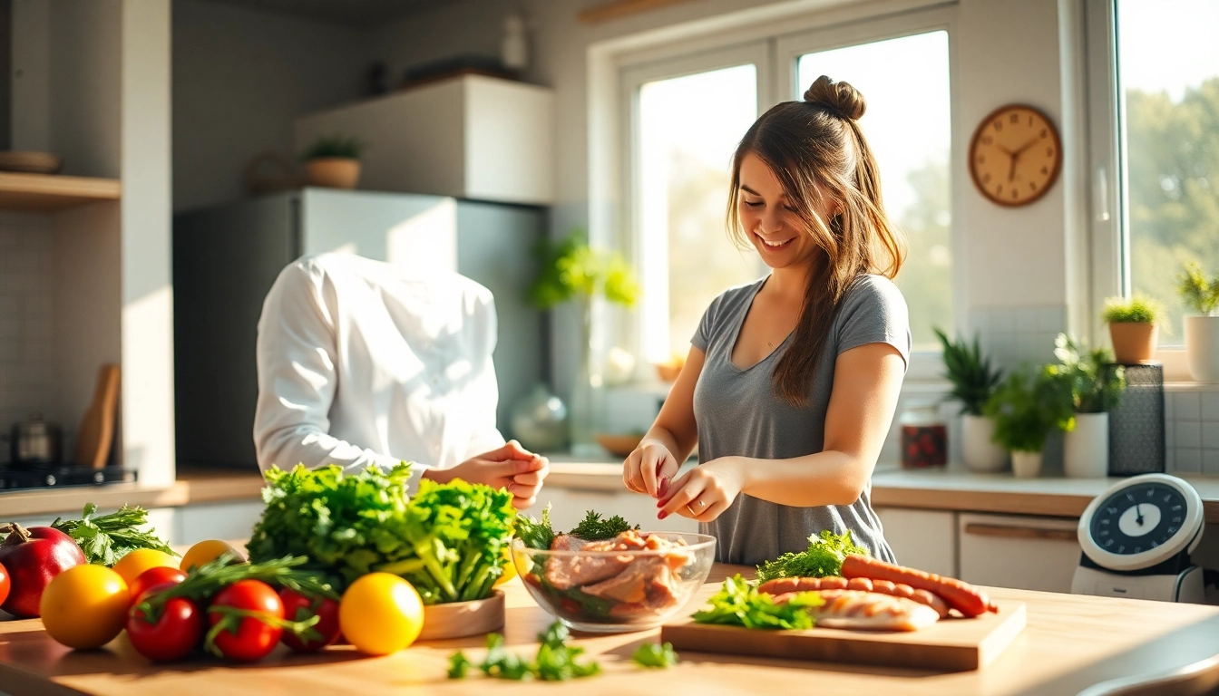 Abnehmen durch gesunde Ernährung und kochen in einem modernen Küchenumfeld.