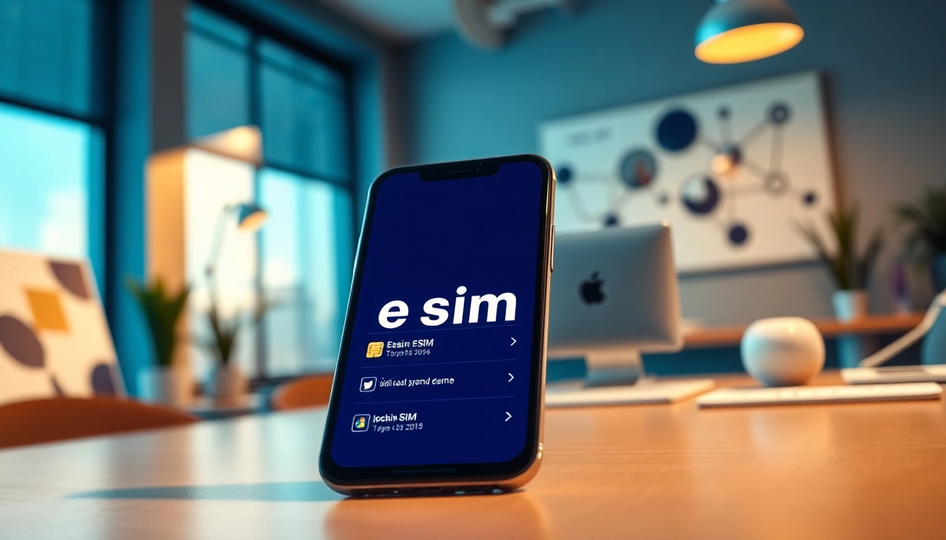 L'interfaccia esim sullo smartphone in un ambiente moderno e tecnologico.